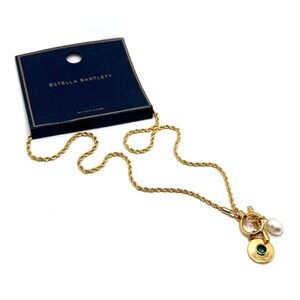 NEW Estella Bartlett Genuine Pearl CZ T-Bar Rope Necklace Gold Plated EBN5882G